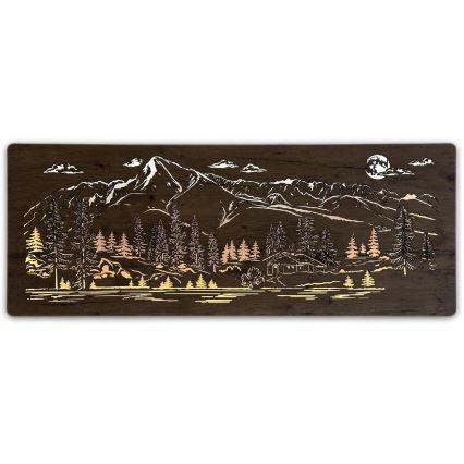 Li-Go 23521/OVL/DUB3 - Himmennettävä LED-seinäkoriste LED/10W/5V 30000 mAh 130x50 cm tammi/Mökki vuoristossa