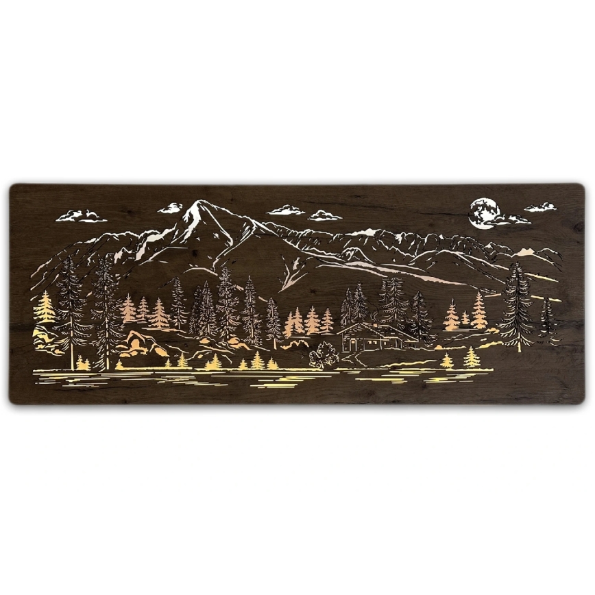 Li-Go 23521/OVL/DUB3 - Himmennettävä LED-seinäkoriste LED/10W/5V 30000 mAh 130x50 cm tammi/Mökki vuoristossa