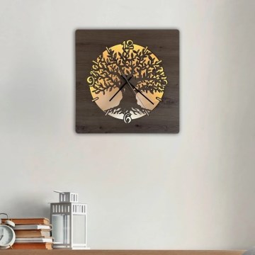 Li-Go 23537/DUB2 - Himennettävä LED-seinäkello LED/10W/5V 20000 mAh 42x42 cm tammi/oliivipuu, pyöreä + kauko-ohjain