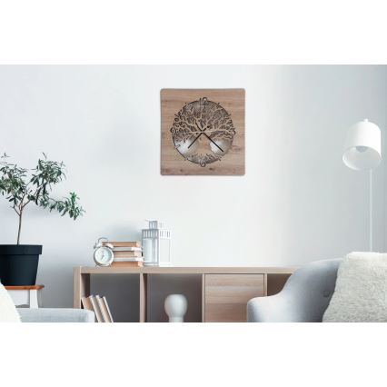 Li-Go 23537/DUB2 - Himennettävä LED-seinäkello LED/10W/5V 20000 mAh 42x42 cm tammi/oliivipuu, pyöreä + kauko-ohjain