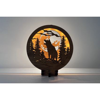 Li-Go 23574/DUB2 - himmennettävä LED-pöytäkoriste LED/12W/230V 20x22 cm tammi/Susi ja kuu