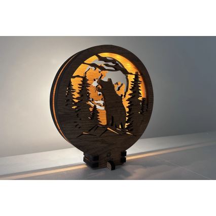 Li-Go 23574/DUB2 - himmennettävä LED-pöytäkoriste LED/12W/230V 20x22 cm tammi/Susi ja kuu