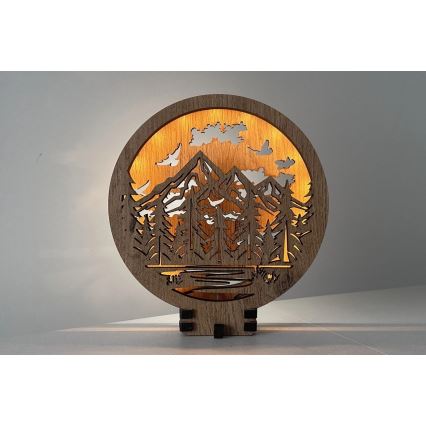 Li-Go 23583/DUB2 - Himmennettävä LED-pöytävalaisin LED/12W/230V 20x22 cm tammi/Vuoret ja metsä