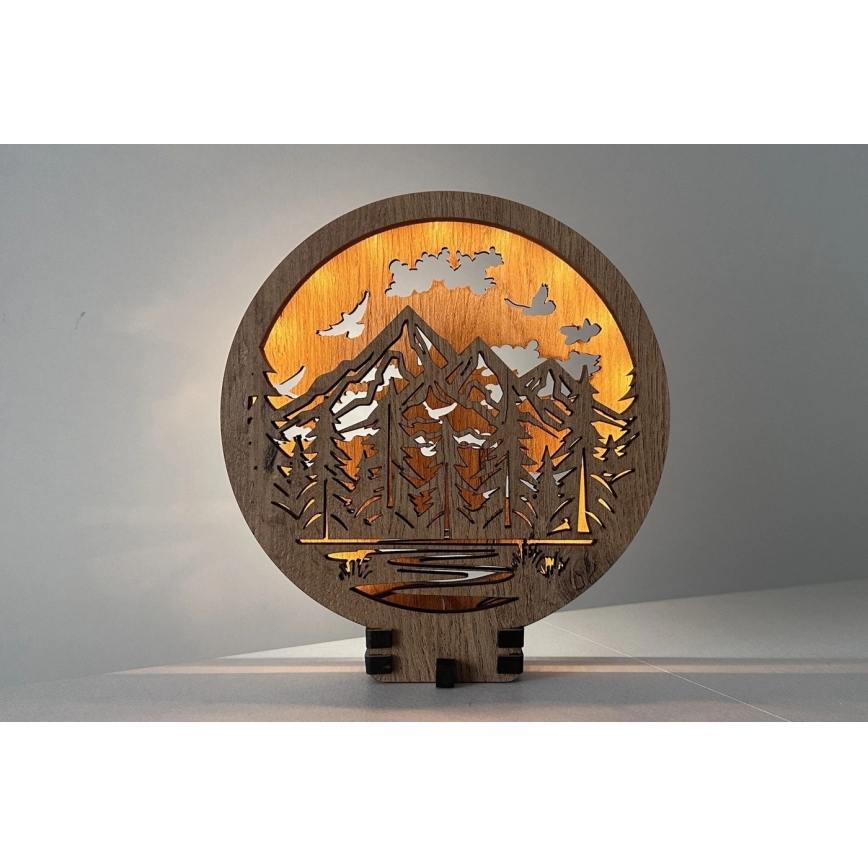 Li-Go 23583/DUB2 - Himmennettävä LED-pöytävalaisin LED/12W/230V 20x22 cm tammi/Vuoret ja metsä