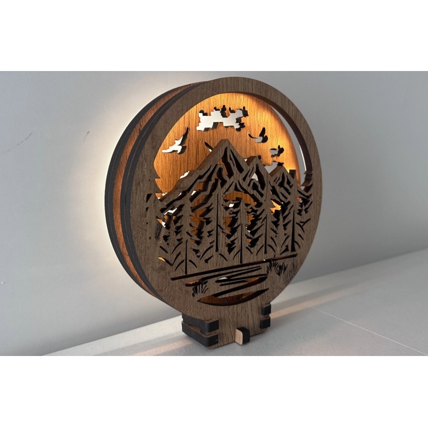 Li-Go 23583/DUB2 - Himmennettävä LED-pöytävalaisin LED/12W/230V 20x22 cm tammi/Vuoret ja metsä