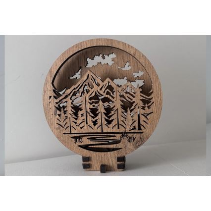 Li-Go 23583/DUB2 - Himmennettävä LED-pöytävalaisin LED/12W/230V 20x22 cm tammi/Vuoret ja metsä