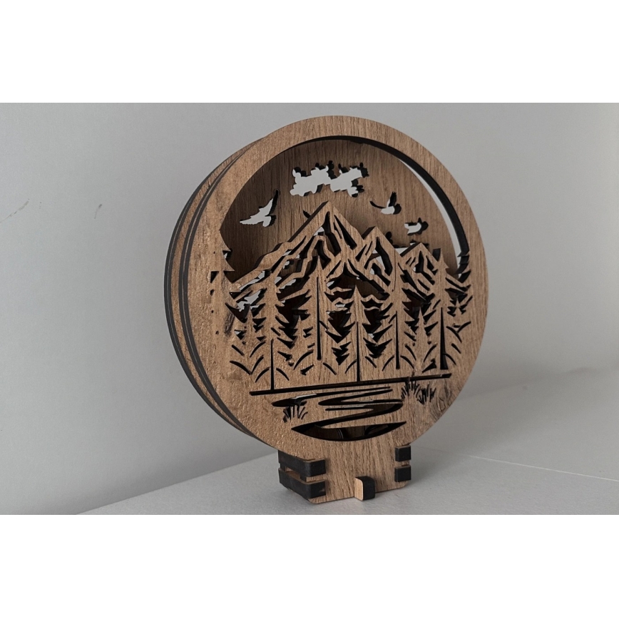 Li-Go 23583/DUB2 - Himmennettävä LED-pöytävalaisin LED/12W/230V 20x22 cm tammi/Vuoret ja metsä