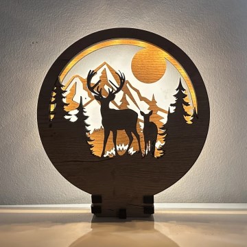 Li-Go 23592/DUB2 - LED-himmennettävä pöytäkoriste LED/12W/230V 20x22 cm tammi/peura ja naaras