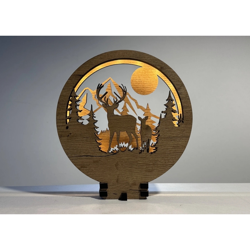 Li-Go 23592/DUB2 - LED-himmennettävä pöytäkoriste LED/12W/230V 20x22 cm tammi/peura ja naaras