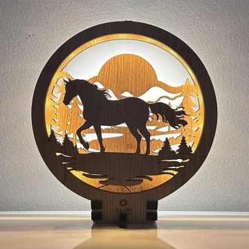 Li-Go 23598/DUB2 - Himmennettävä LED-pöytäkoriste LED/12W/230V 20x22 cm tammi/hevonen