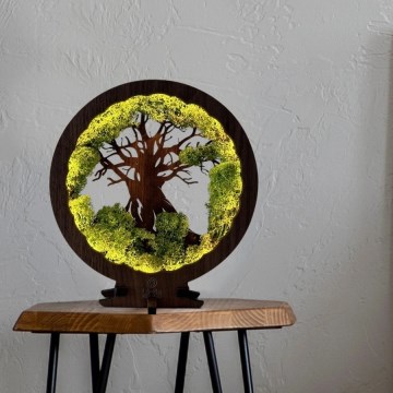 Li-Go 23604/DUB2 - LED-säädettävä pöytäkoriste LED/12W/230V 20x22 cm tammi/sammal ja puu