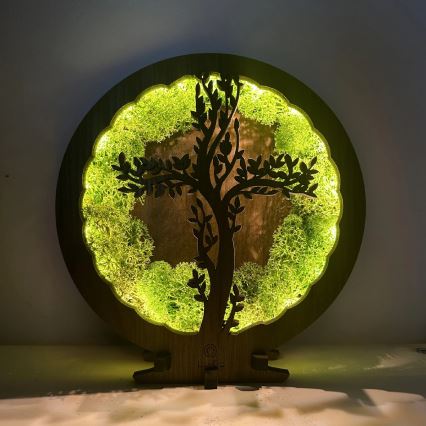 Li-Go 23622/DUB2 - LED-himmennettävä pöytäkoristevalaisin LED/12W/230V 20x22 cm tammi/risti sammalessa