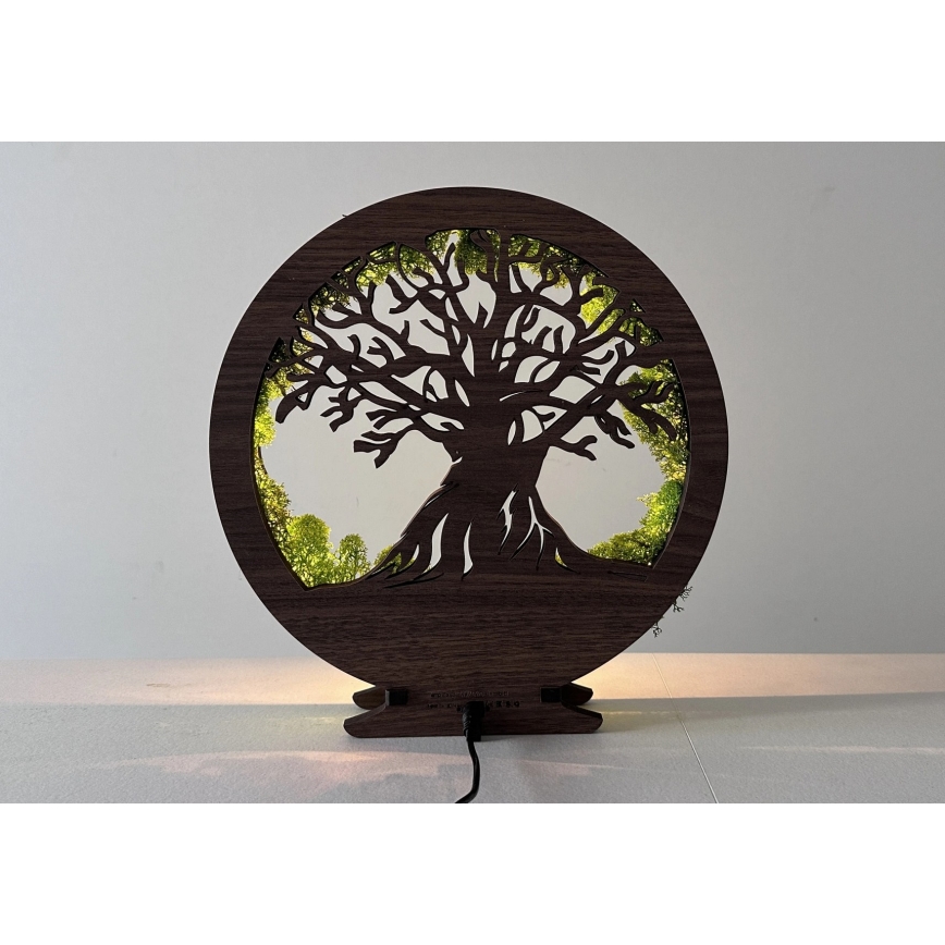 Li-Go 23631/DUB2 - LED-himmennettävä pöytäkoriste LED/12W/230V 30x31 cm tammi/sammal ja puu