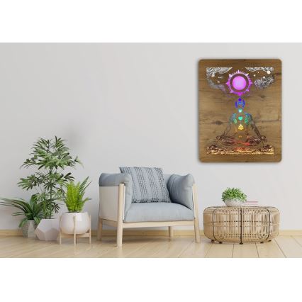 Li-Go 4421/A/4 - himmennettävä LED-seinäkoriste LED/10W/5V 30000 mAh 70x90 cm tammi/chakrat