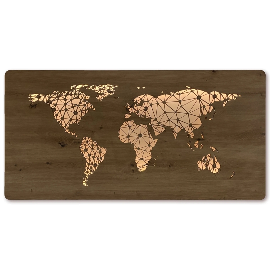 Li-Go 4457/A/4 - LED-himmennettävä seinäkoriste LED/10W/5V 30000 mAh 120x60 cm tammi/maailmankartta