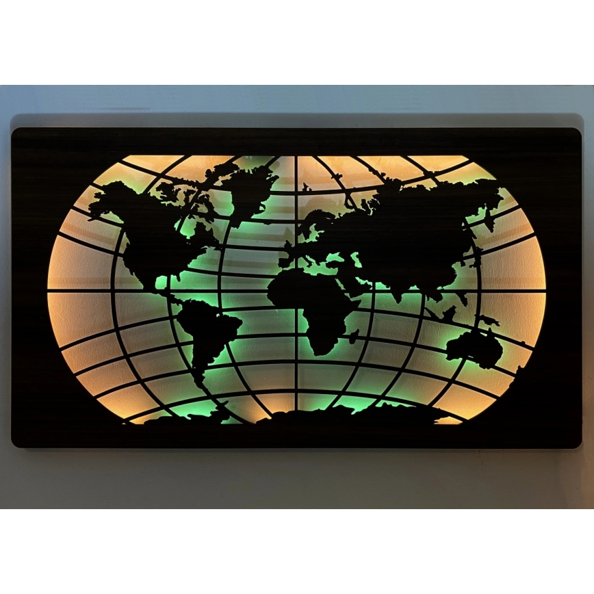 Li-Go 4709/DUB2 - LED RGBW himmennettävä seinäkoriste LED/24W/230V 125x74 cm tammi/maailmankartta (leveyspiirit) + kaukosäädin