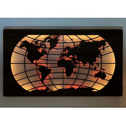Li-Go 4709/DUB2 - LED RGBW himmennettävä seinäkoriste LED/24W/230V 125x74 cm tammi/maailmankartta (leveyspiirit) + kaukosäädin