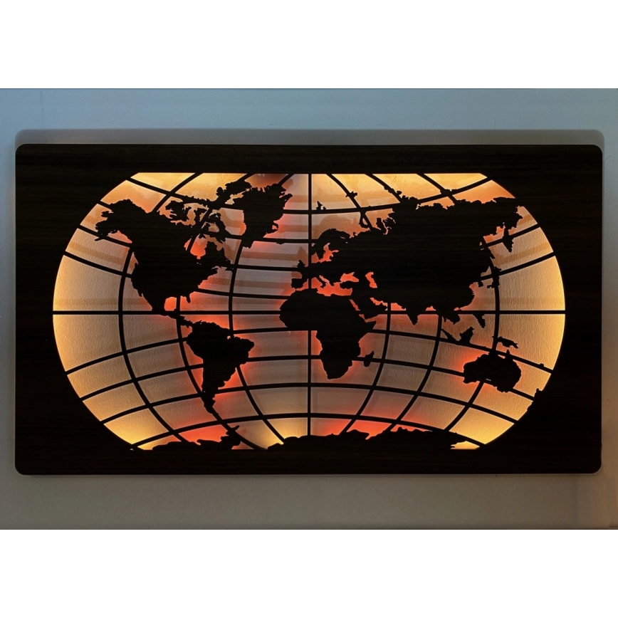 Li-Go 4709/DUB2 - LED RGBW himmennettävä seinäkoriste LED/24W/230V 125x74 cm tammi/maailmankartta (leveyspiirit) + kaukosäädin