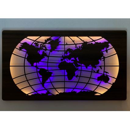 Li-Go 4709/DUB2 - LED RGBW himmennettävä seinäkoriste LED/24W/230V 125x74 cm tammi/maailmankartta (leveyspiirit) + kaukosäädin