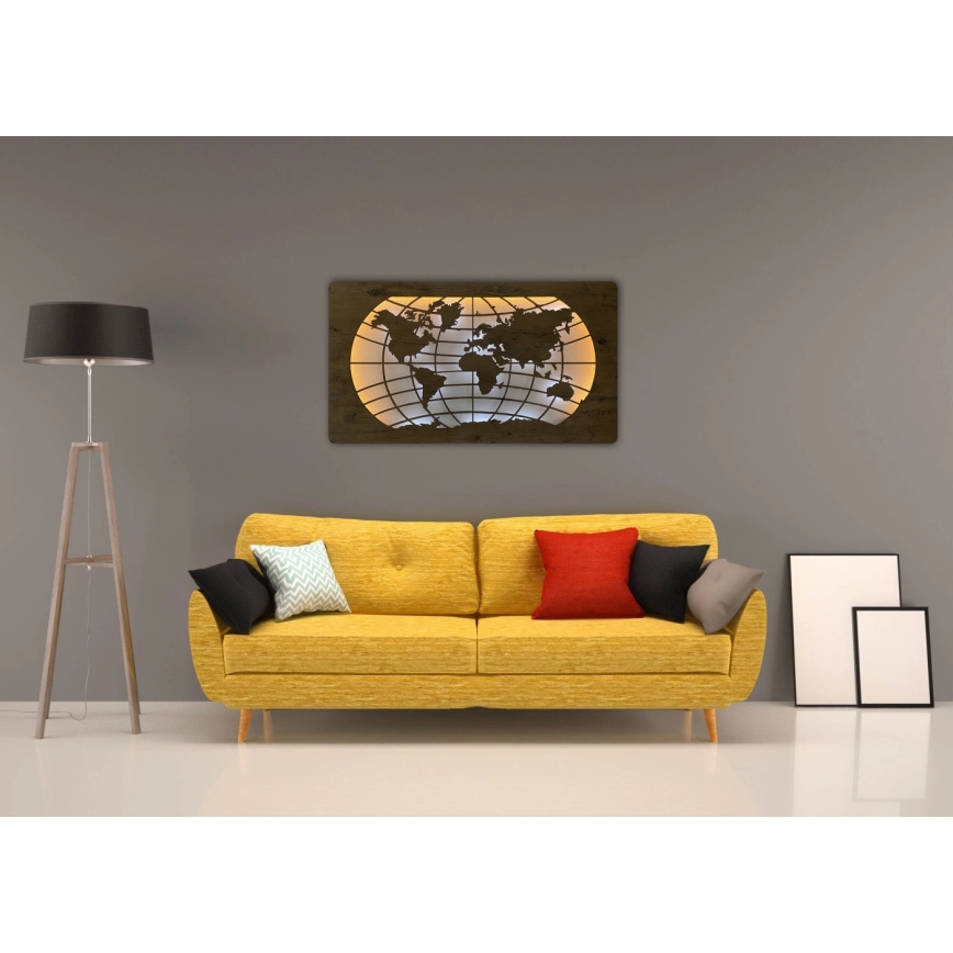 Li-Go 4868/DUB2 - LED himmennettävä seinäkoriste LED/24W/230V 110x60 cm tammi/maailmankartta leveyspiirit