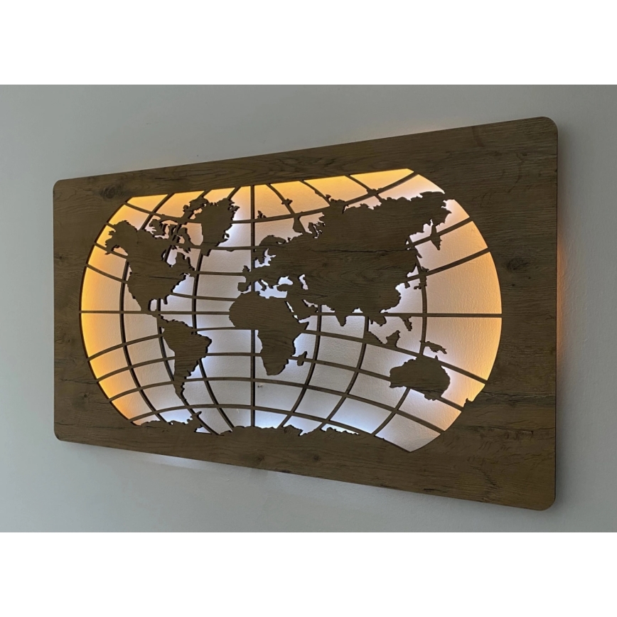 Li-Go 4868/DUB2 - LED himmennettävä seinäkoriste LED/24W/230V 110x60 cm tammi/maailmankartta leveyspiirit
