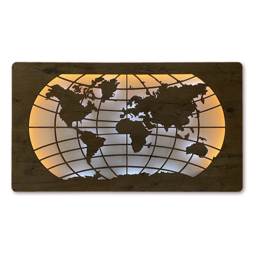 Li-Go 4868/DUB2 - LED himmennettävä seinäkoriste LED/24W/230V 110x60 cm tammi/maailmankartta leveyspiirit