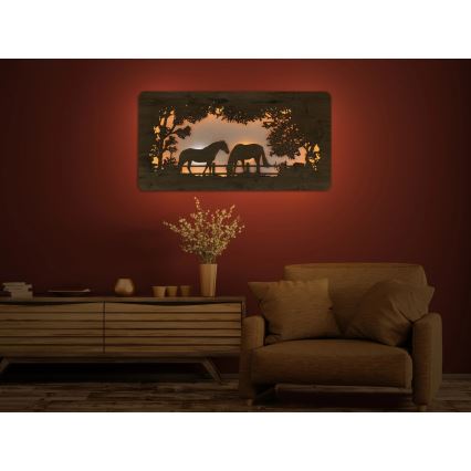 Li-Go 5012/B/4 - himmennettävä LED-seinäkoriste LED/10W/5V 30000 mAh 120x60 cm tammi/hevoset + kaukosäädin