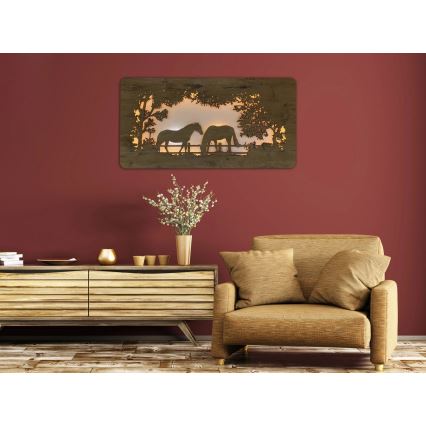 Li-Go 5012/B/4 - himmennettävä LED-seinäkoriste LED/10W/5V 30000 mAh 120x60 cm tammi/hevoset + kaukosäädin