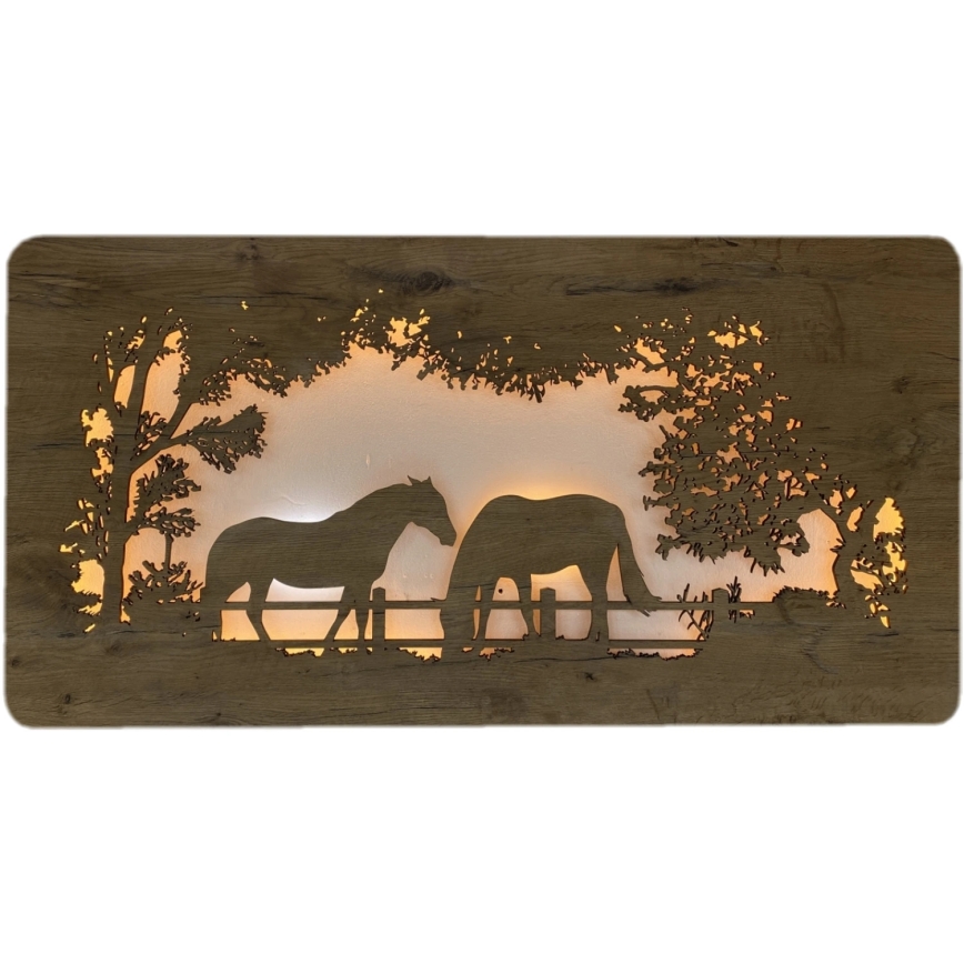 Li-Go 5012/B/4 - himmennettävä LED-seinäkoriste LED/10W/5V 30000 mAh 120x60 cm tammi/hevoset + kaukosäädin