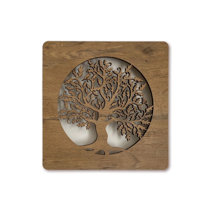 Li-Go 5275/DUB2 - LED-himmennettävä seinäkoriste LED/10W/5V 20000 mAh 42x42 cm tammi/Tammi ympyrässä + kaukosäädin