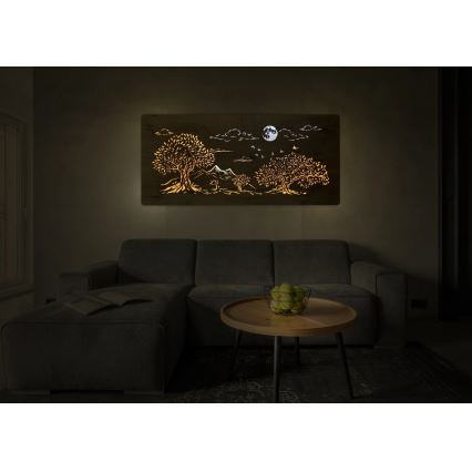 Li-Go 5478/DUB2 - LED-himmennettävä seinäkoriste LED/24W/230V 130x60 cm tammi/Neljä tammea ja kuu