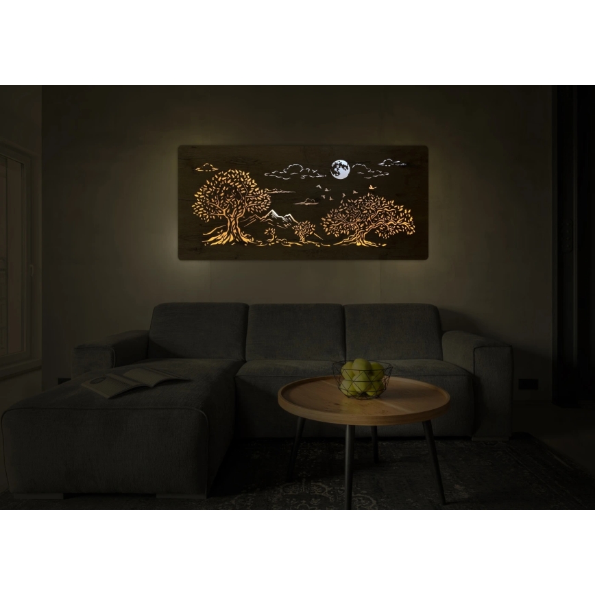 Li-Go 5478/DUB2 - LED-himmennettävä seinäkoriste LED/24W/230V 130x60 cm tammi/Neljä tammea ja kuu
