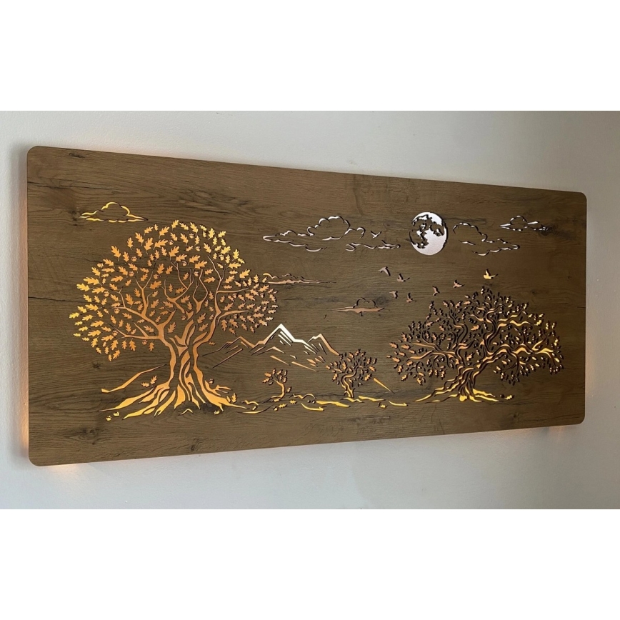 Li-Go 5478/DUB2 - LED-himmennettävä seinäkoriste LED/24W/230V 130x60 cm tammi/Neljä tammea ja kuu