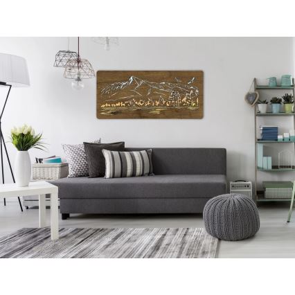 Li-Go 5589/A/DUB2 - Himmennettävä LED-seinäkoriste LED/10W/5V 30000 mAh 110x50 cm tammi/Vuoret ja linnut