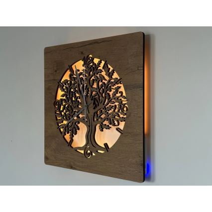 Li-Go 5652/DUB2 - LED himmennettävä kello LED/10W/5V 20000 mAh 42x42 cm tammi/Tammi ympyrässä + kaukosäädin