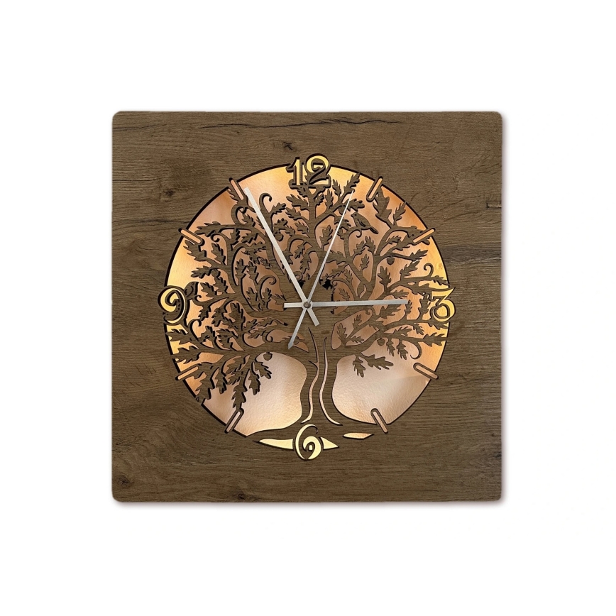 Li-Go 5652/DUB2 - LED himmennettävä kello LED/10W/5V 20000 mAh 42x42 cm tammi/Tammi ympyrässä + kaukosäädin