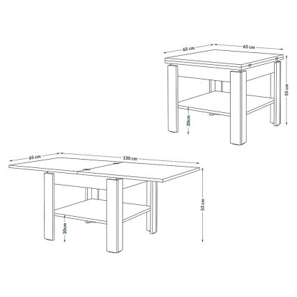 Laajennettava konferenssi-/ruokapöytä LIA harmaa betoni/valkoinen, säilytyshyllyllä