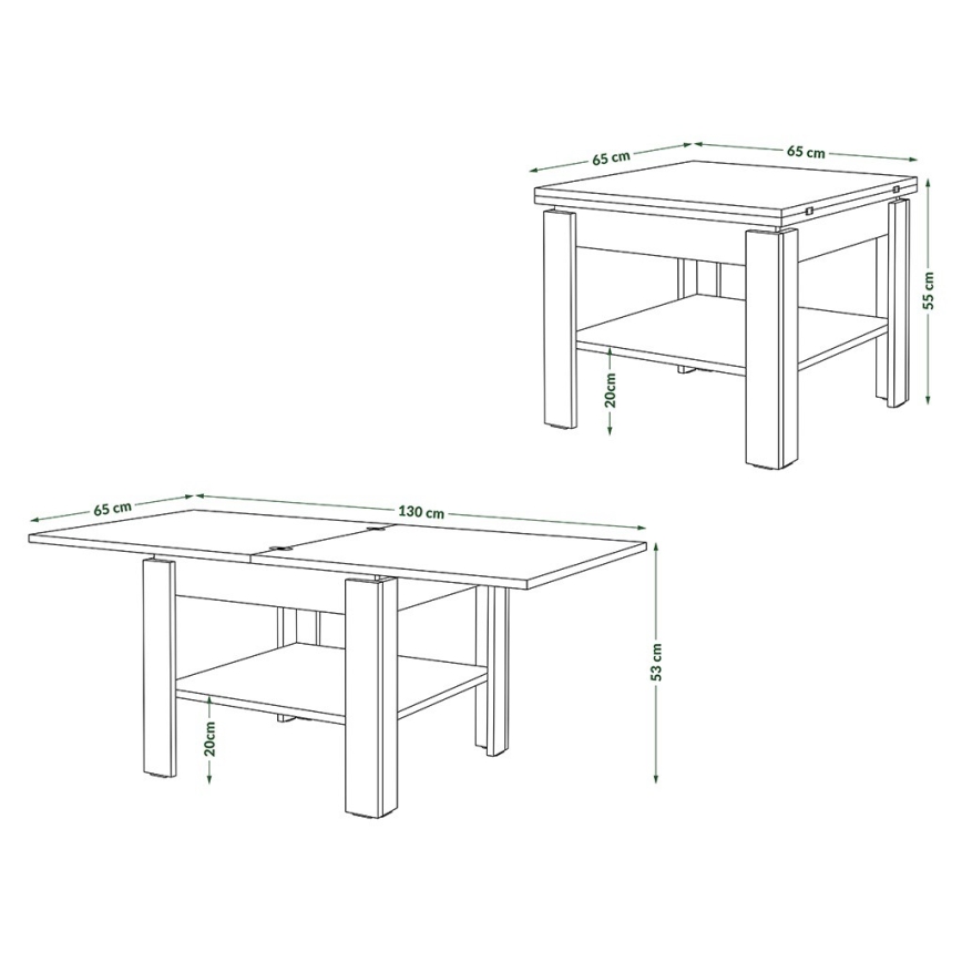Laajennettava konferenssi-/ruokapöytä LIA harmaa betoni/valkoinen, säilytyshyllyllä