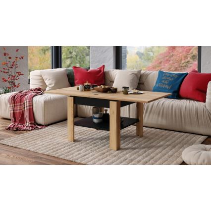 Laajennettava konferenssi-/ruokapöytä LIA tammi craft/musta, säilytyshyllyllä