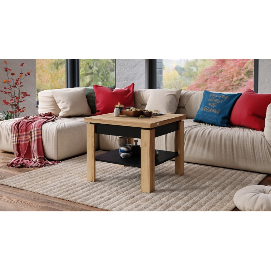 Laajennettava konferenssi-/ruokapöytä LIA tammi craft/musta, säilytyshyllyllä