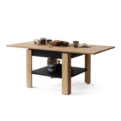 Laajennettava konferenssi-/ruokapöytä LIA tammi craft/musta, säilytyshyllyllä