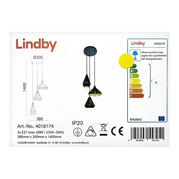 Lindby - Kattokruunu johdossa 3xE27/60W/230V