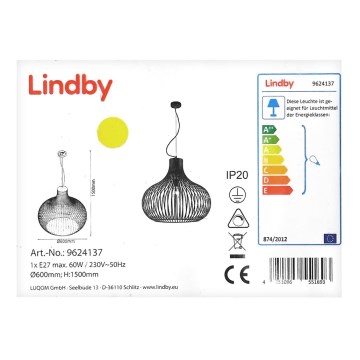 Lindby - Kattokruunu johdossa FRANCES 1xE27/60W/230V
