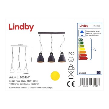 Lindby - Kattokruunu johdossa IBU 3xE27/60W/230V