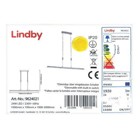 Lindby - LED Himmennettävä riippuvalaisin SLADJA LED/24W/230V
