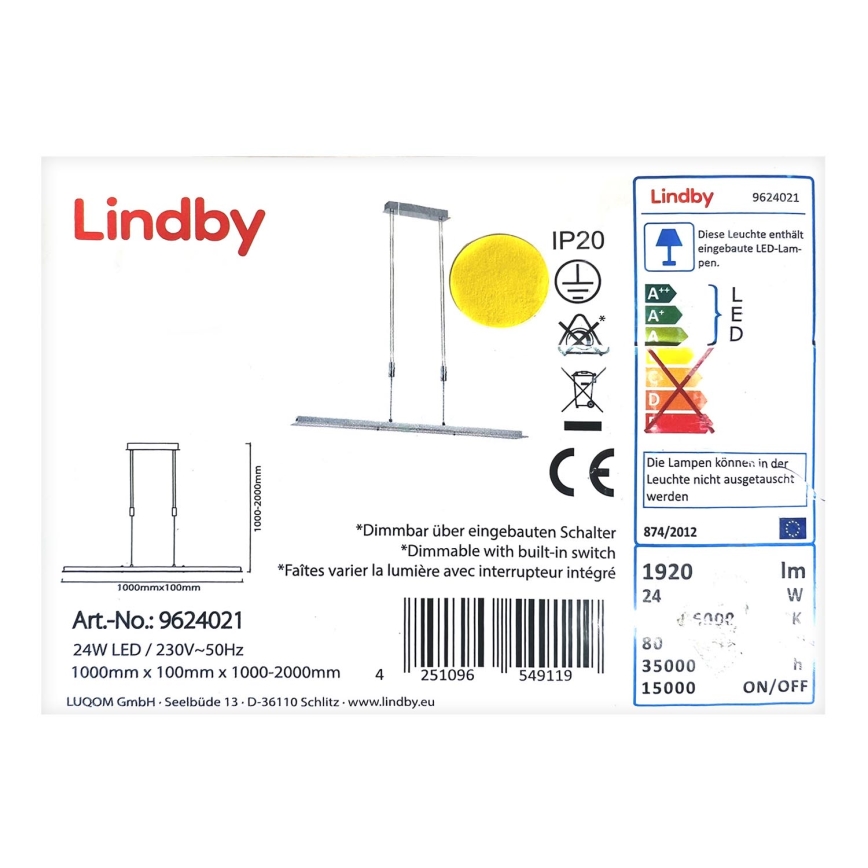 Lindby - LED Himmennettävä riippuvalaisin SLADJA LED/24W/230V