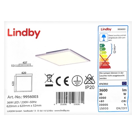 Lindby - LED Kattovalaisin LIVEL LED/36W/230V