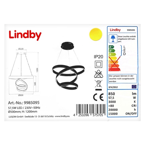 Lindby - LED Riippuvalaisin OLADA LED/57,5W/230V