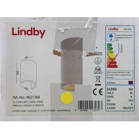 Lindby - LED-seinävalaisin JENKE 2xLED/2,5W/230V kipsi