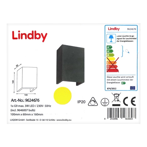 Lindby - LED Seinävalo ALBIN 1xG9/3W/230V